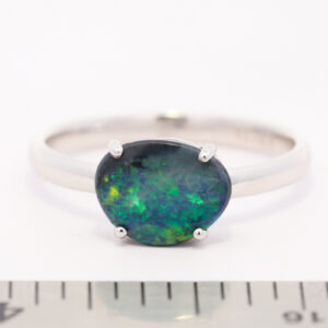 Sterling Silver Blue Green Solid Australian Black Opal Ring