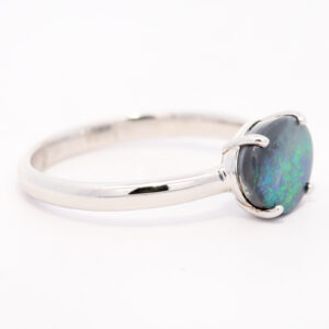 Sterling Silver Blue Green Solid Australian Black Opal Ring