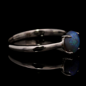 Sterling Silver Blue Green Solid Australian Black Opal Ring