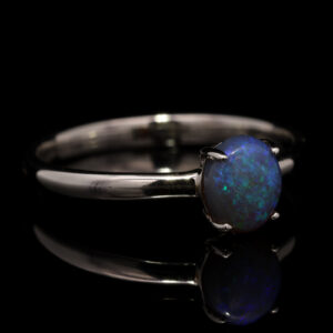 Sterling Silver Blue Green Solid Australian Black Opal Ring