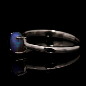 Sterling Silver Blue Green Solid Australian Black Opal Ring