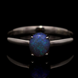 Sterling Silver Blue Green Solid Australian Black Opal Ring