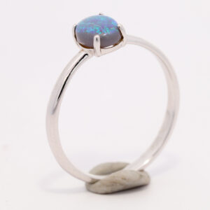 Sterling Silver Blue Green Solid Australian Black Opal Ring