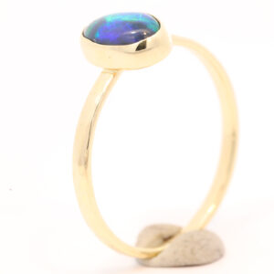 Yellow Gold Blue Green Solid Australian Black Opal Engagement Ring