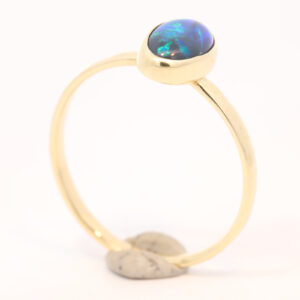 Yellow Gold Blue Green Solid Australian Black Opal Engagement Ring