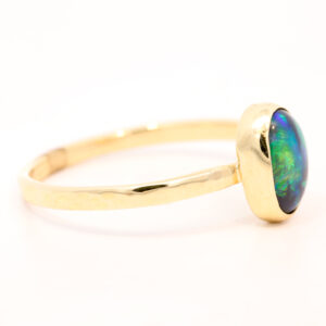 Yellow Gold Blue Green Solid Australian Black Opal Engagement Ring