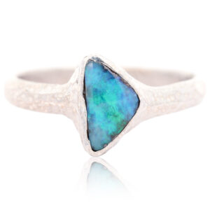 Sterling Silver Blue Green Solid Australian Boulder Opal Ring