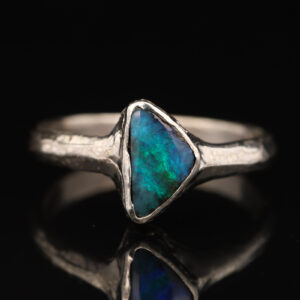 Sterling Silver Blue Green Solid Australian Boulder Opal Ring