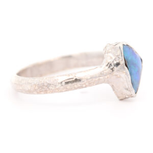 Sterling Silver Blue Green Solid Australian Boulder Opal Ring