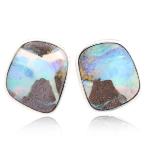 Sterling Silver Blue Green Purple Solid Australian Boulder Opal Stud Earrings