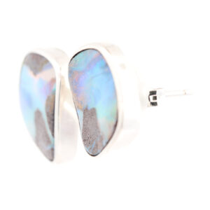 Sterling Silver Blue Green Purple Solid Australian Boulder Opal Stud Earrings