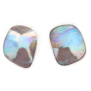 Sterling Silver Blue Green Purple Solid Australian Boulder Opal Stud Earrings