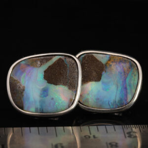 Sterling Silver Blue Green Purple Solid Australian Boulder Opal Stud Earrings