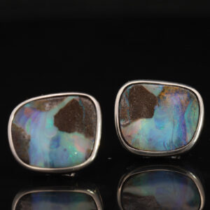 Sterling Silver Blue Green Purple Solid Australian Boulder Opal Stud Earrings