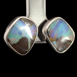 Sterling Silver Blue Green Purple Solid Australian Boulder Opal Stud Earrings