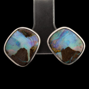 Sterling Silver Blue Green Purple Solid Australian Boulder Opal Stud Earrings