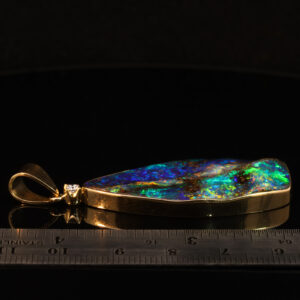 Yellow Gold Blue Green Yellow Orange Red Solid Australian Boulder Opal and Diamond Pendant Necklace