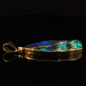 Yellow Gold Blue Green Yellow Orange Red Solid Australian Boulder Opal and Diamond Pendant Necklace