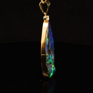 Yellow Gold Blue Green Yellow Orange Red Solid Australian Boulder Opal and Diamond Pendant Necklace