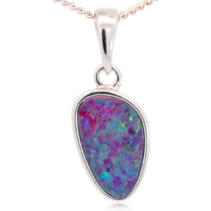 Sterling Silver Blue Green Orange Yellow Red Australian Doublet Opal Pendant Necklace