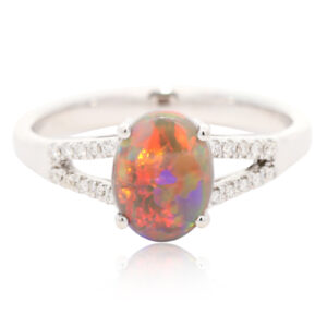 White Gold Blue Green Yellow Orange Red Black Opal and Diamond Ring