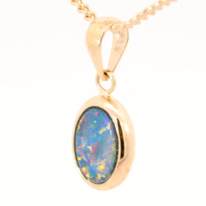 Yellow Gold Blue Green Yellow Orange Red Doublet Opal Pendant