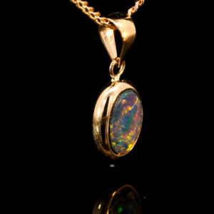 Yellow Gold Blue Green Yellow Orange Red Doublet Opal Pendant