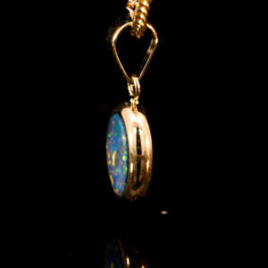 Yellow Gold Blue Green Yellow Orange Red Australian Doublet Opal Pendant Necklace