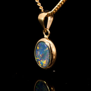 Yellow Gold Blue Green Yellow Orange Red Doublet Opal Pendant