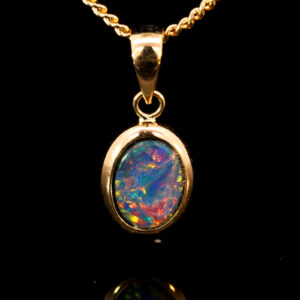 Yellow Gold Blue Green Yellow Orange Red Doublet Opal Pendant