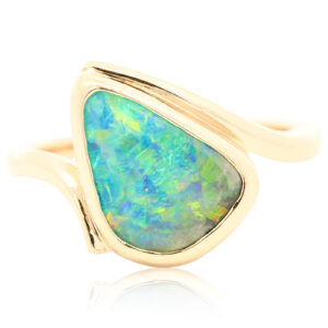 Custom Yellow Gold Blue Green Yellow Orange Boulder Opal Ring