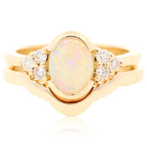 Custom Yellow Gold Blue Green Orange Yellow Red Crystal Opal and Diamond Ring Set