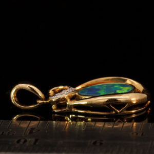 Yellow Gold Blue Green Yellow Orange Australian Doublet Opal and Diamond Pendant Necklace