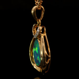 Yellow Gold Blue Green Yellow Orange Australian Doublet Opal and Diamond Pendant Necklace