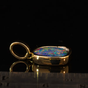 Yellow Gold Blue Green Yellow Orange Red Australian Doublet Opal and Diamond Pendant Necklace