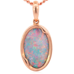 Rose Gold Blue Green Yellow Orange Red Pink Australian Doublet Opal Pendant Necklace