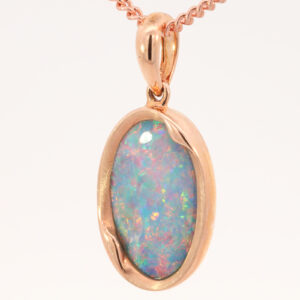 Rose Gold Blue Green Yellow Orange Red Pink Australian Doublet Opal Pendant Necklace