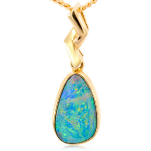 Yellow Gold Blue Green Yellow Orange Doublet Opal Pendant