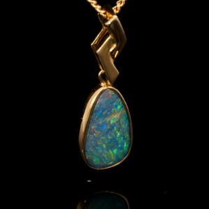 Yellow Gold Blue Green Yellow Orange Doublet Opal Pendant