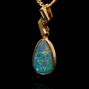 Yellow Gold Blue Green Yellow Orange Doublet Opal Pendant