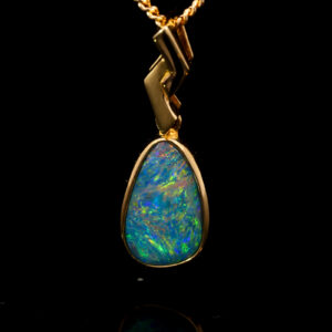 Yellow Gold Blue Green Yellow Orange Doublet Opal Pendant