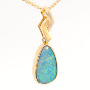 Yellow Gold Blue Green Yellow Orange Doublet Opal Pendant