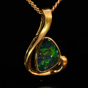 Yellow Gold Blue Green Yellow Orange Australian Doublet Opal Pendant Necklace