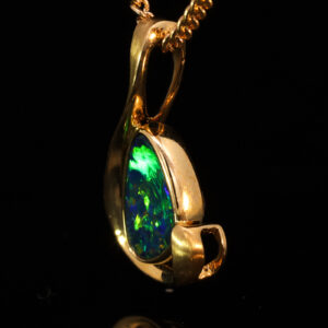 Yellow Gold Blue Green Yellow Orange Australian Doublet Opal Pendant Necklace