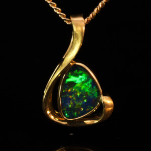 Yellow Gold Blue Green Yellow Orange Australian Doublet Opal Pendant Necklace