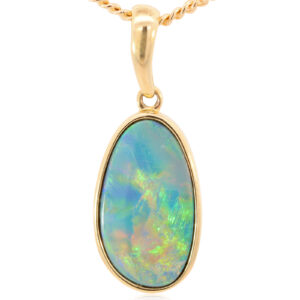 Yellow Gold Blue Green Yellow Orange Doublet Opal Pendant