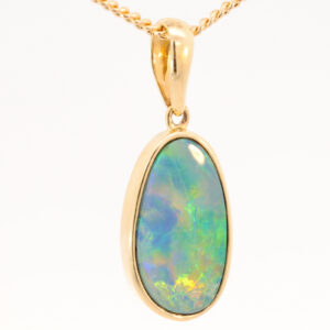 Yellow Gold Blue Green Yellow Orange Doublet Opal Pendant