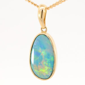 Yellow Gold Blue Green Yellow Orange Doublet Opal Pendant