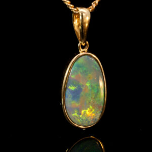 Yellow Gold Blue Green Yellow Orange Doublet Opal Pendant