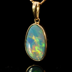 Yellow Gold Blue Green Yellow Orange Doublet Opal Pendant